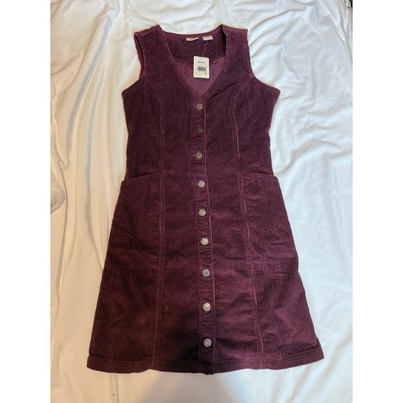 Levi's Dresses & Skirts - Levis Womens Corduroy Jumper Dress Burgundy Button Front Slim Fit NWT